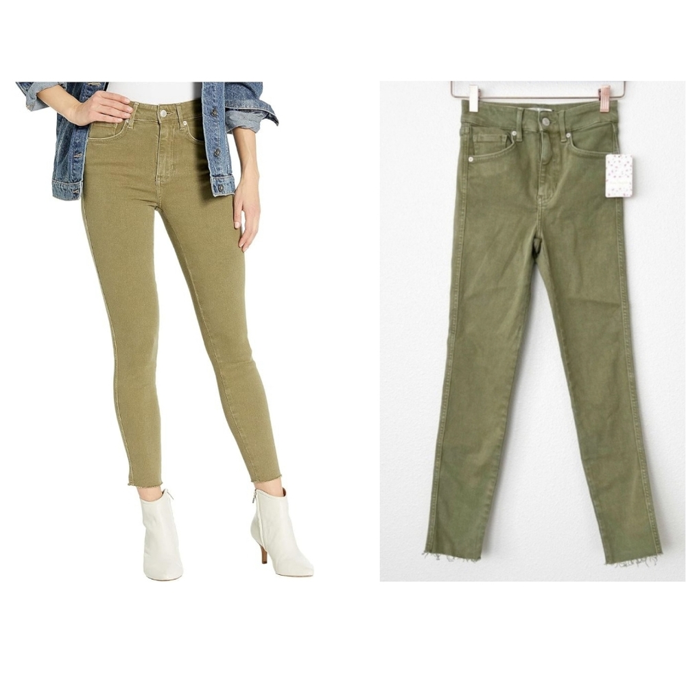 NWT✨Free People Slim Ankle High Rise Skinny Jeans Army Olive Green
